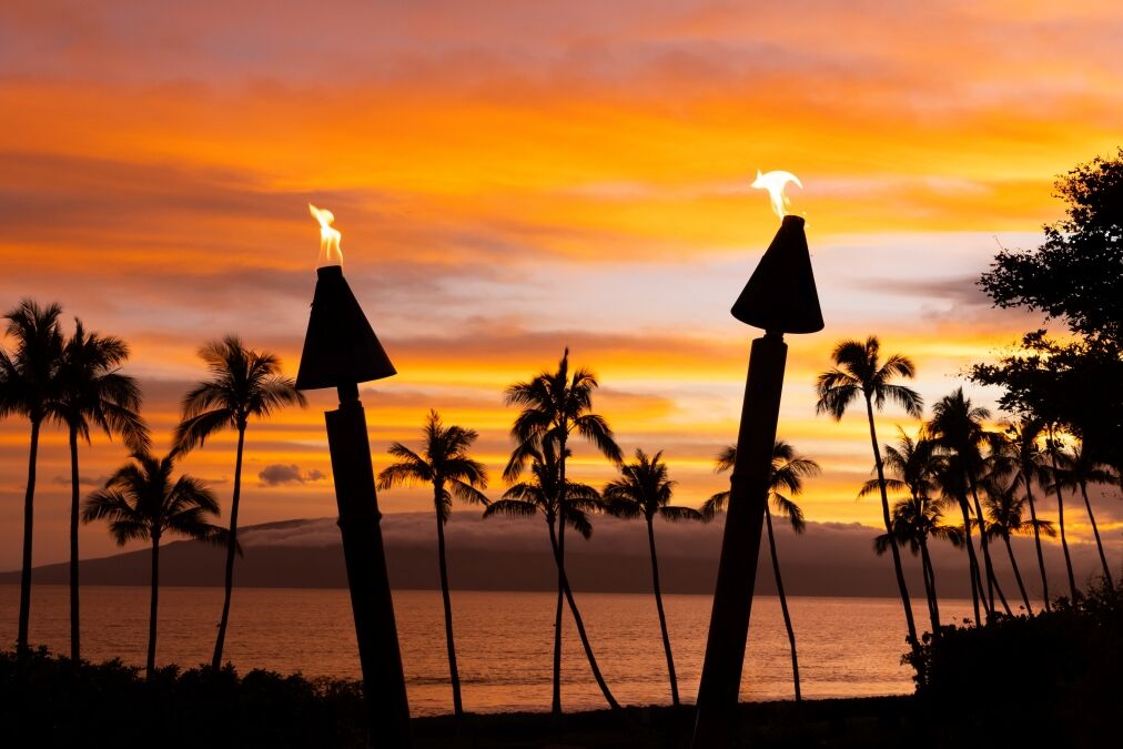 Hawaiian sunset with beautiful ocean and beach