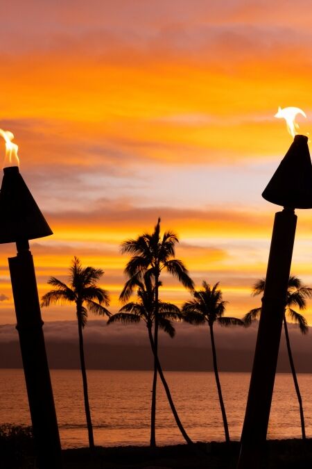 Hawaiian sunset with beautiful ocean and beach