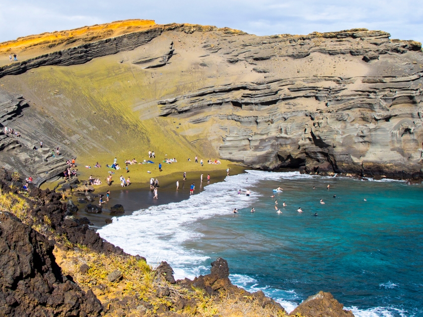 Beautiful view of Papakolea Green sand beach in the big island of Hawaii, USA.