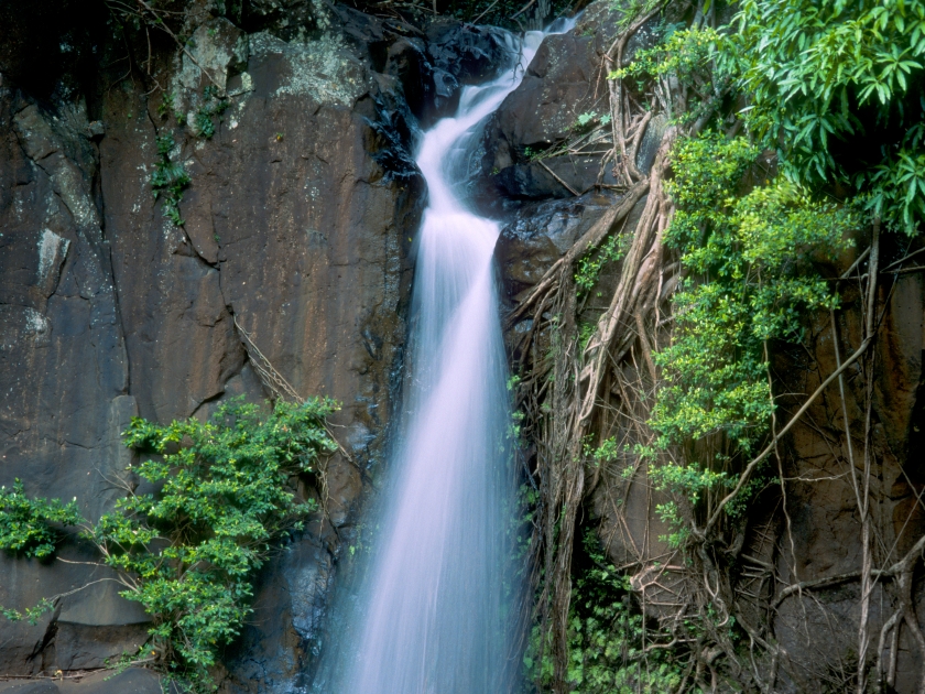 Lawai Stream Waterfall at Allerton Garden, National Tropical Botanical Garden, Kauai, Hawaii.