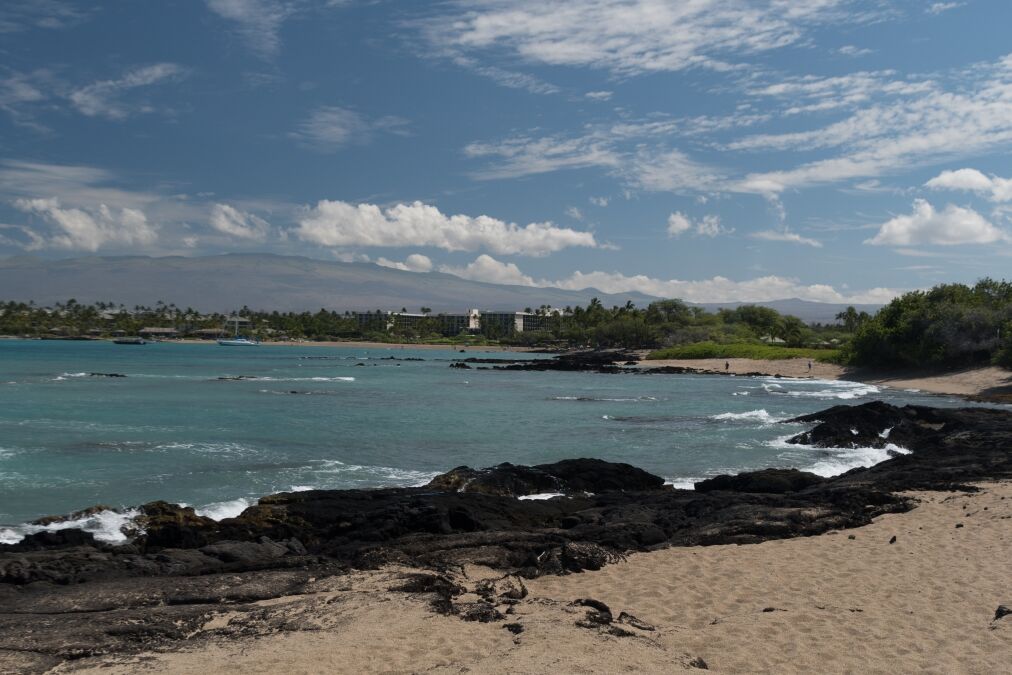 Walking at Anaehoomalu surf line, Waikoloa, Big Island, Hawaii