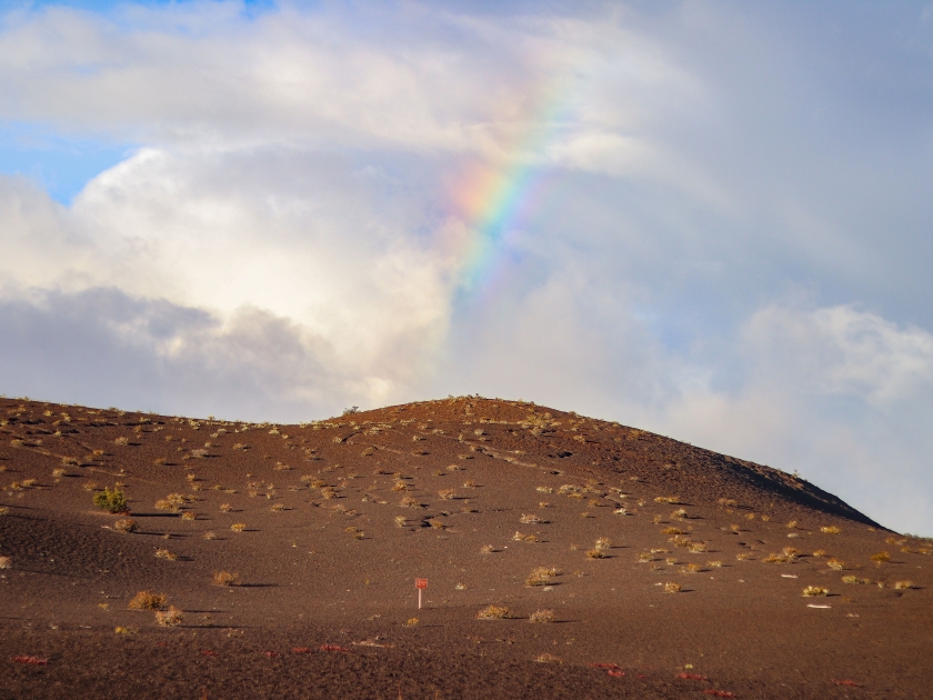 A rainbow overlooking Devastation Trail at Hawaii Volcanoes National Park