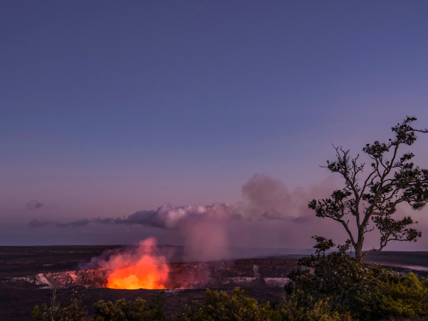 Halema'uma'u crater glow in early evening light