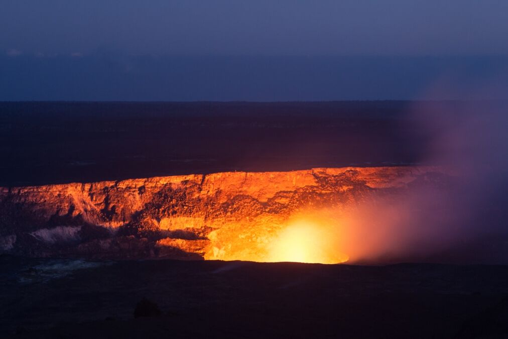 Active Halema'uma'u crater in the Kilauea caldera at Volcanoes National Park, Big Island of Hawaii.