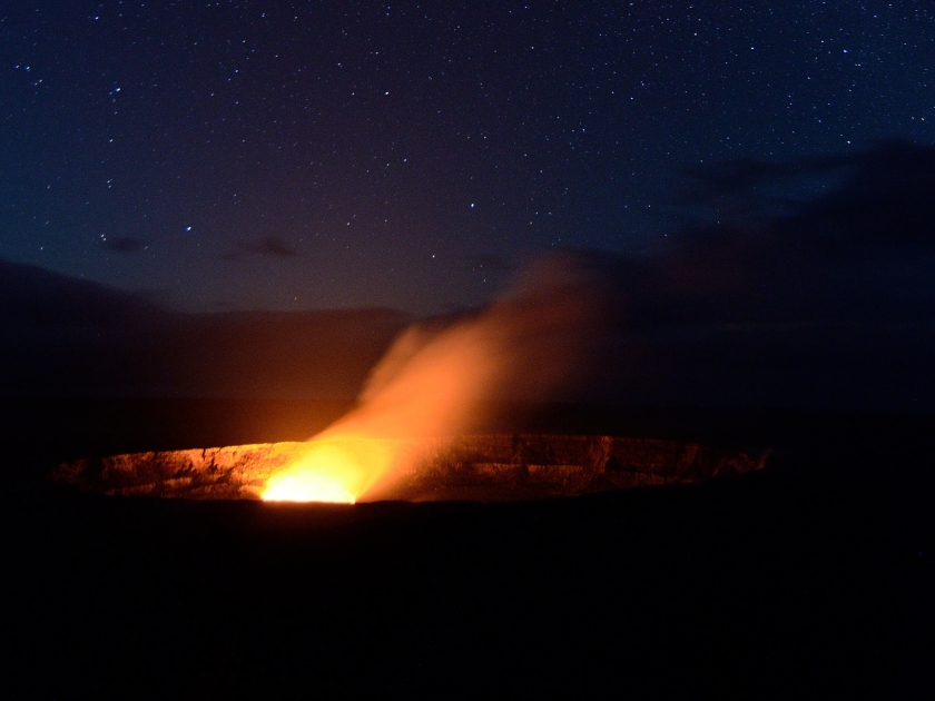 Halemaumau Crater under a starry sky, Big Island, Hawaii