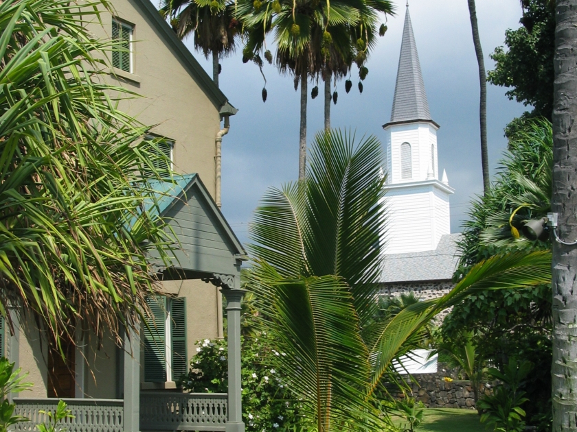 Hulihee Palace - Kailua-Kona, Hawaii with church steeple in background