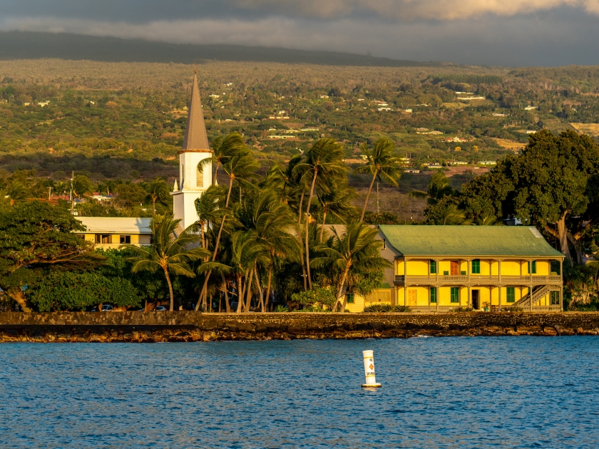 Downtown Kailua-Kona village at Kailua Bay.