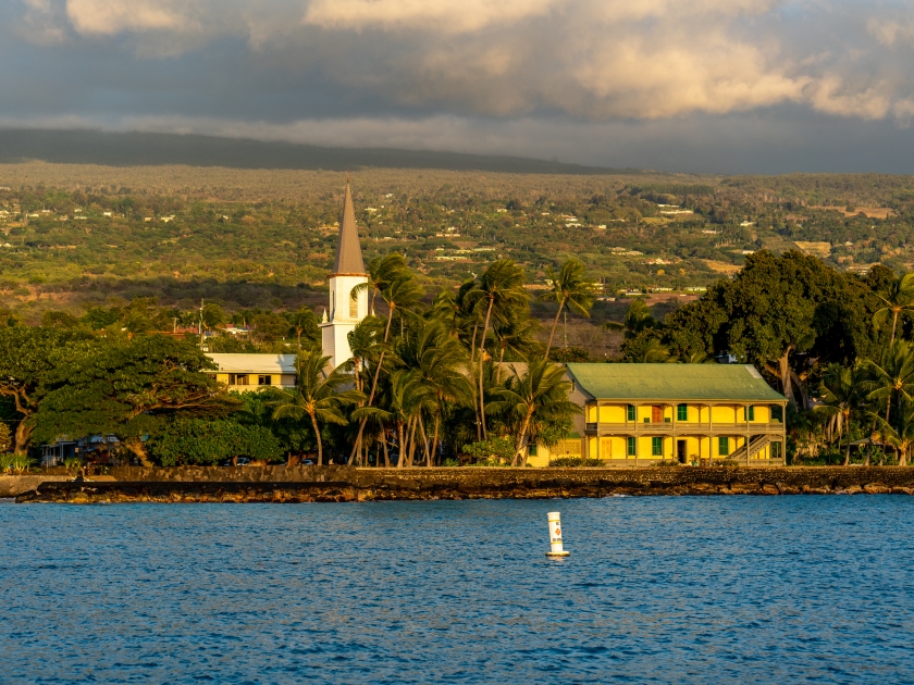 Downtown Kailua-Kona village at Kailua Bay.