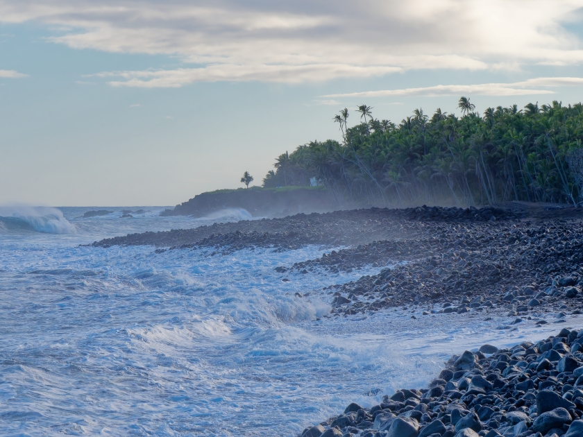 Stunning Pohoiki black sand beach, Isaac Hale Park on the Big Island of Hawaii