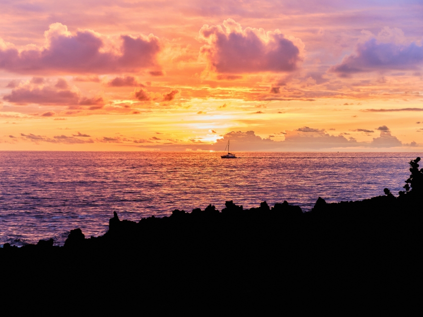 Hawaii, sunset, South Point, Waves