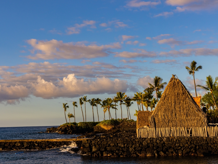 The Historic Ahu' Ena Heiau, Kamakahonu National Historic Landmark, Kailua- Kona, Hawaii, Hawaii, USA