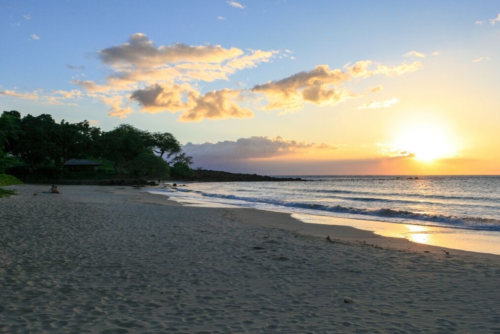 Kaunaoa (Mauna Kea) Beach on the Hawaiian Island of Big Island at sunset