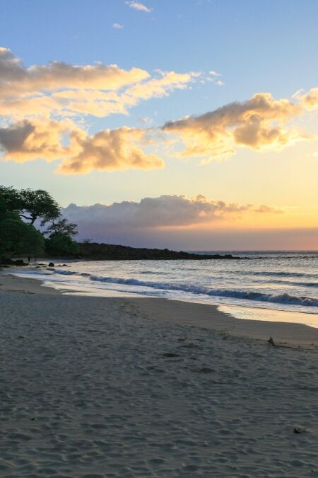 Kaunaoa (Mauna Kea) Beach on the Hawaiian Island of Big Island at sunset