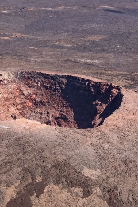 Shield volcano and cinder crater on big Island, Hawaii, taken from a helicopter