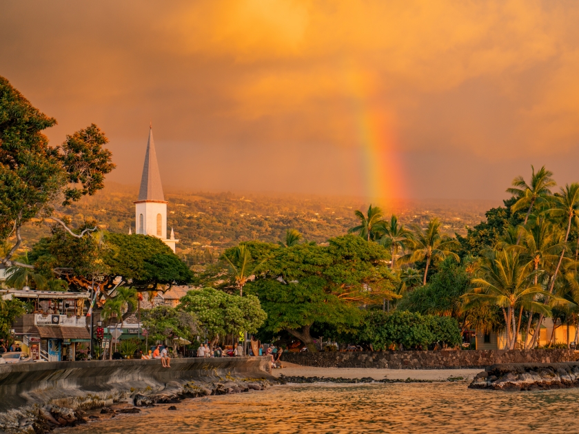 Downtown Kailua-Kona village at Kailua Bay.