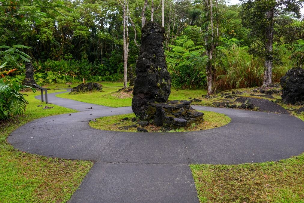 Lava Tree State Monument on the slopes of the Kilauea volcano in the southeast of the Big Island of Hawaii, United States