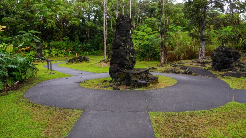 Lava Tree State Monument on the slopes of the Kilauea volcano in the southeast of the Big Island of Hawaii, United States