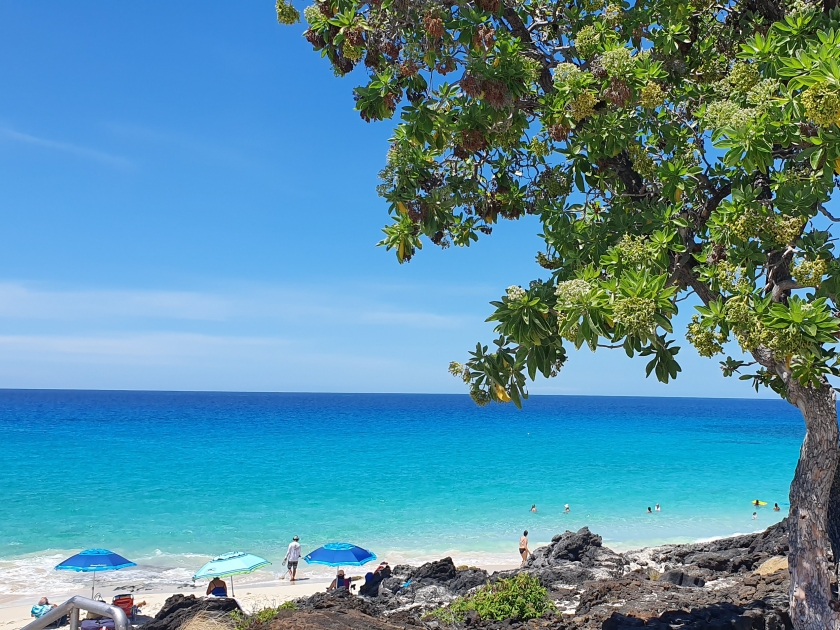 Manini'owali beach on Big Island close to Kona, Hawaii. A hot day overlooking the Pacific ocean. September 19, 2019