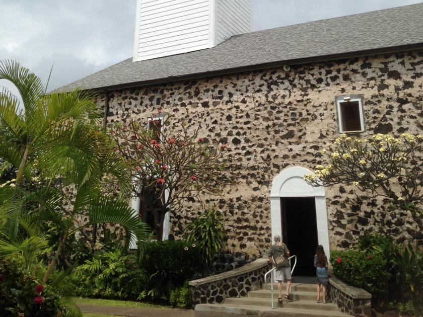 Mokuaikaua Church, the first Christian church built in the Hawaiian islands, in 1820. The original was a thatched hut, with the current structure built in 1837.