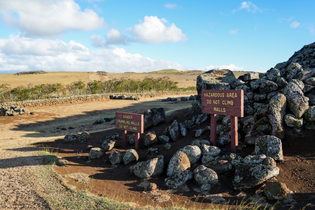 Mo'okini Heuiau in the north of Big Island, Hawaii - Ruins of a temple of the Hawaiian religion in the Kohala Historical Sites State Monument near Upolu Point