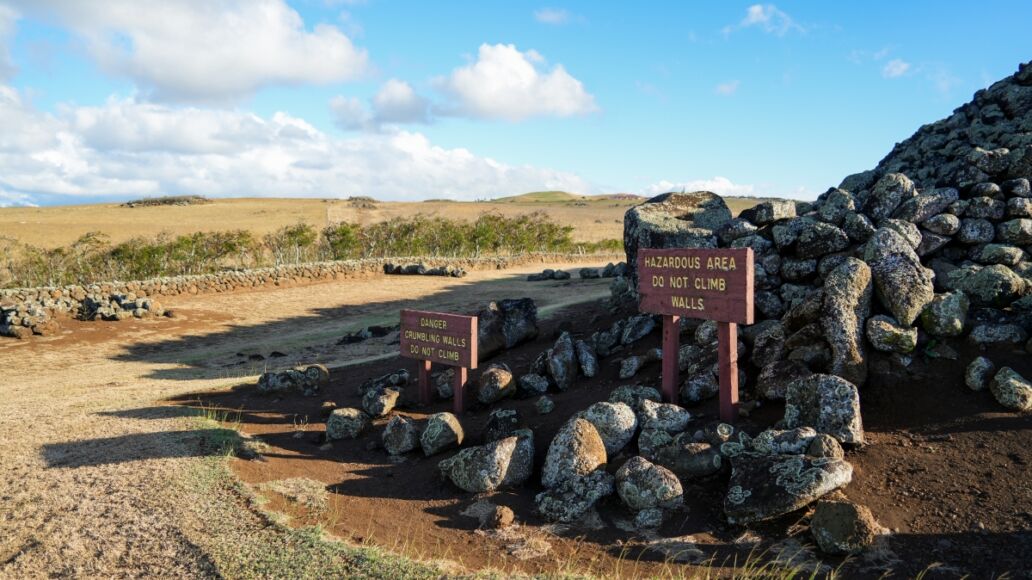 Mo'okini Heuiau in the north of Big Island, Hawaii - Ruins of a temple of the Hawaiian religion in the Kohala Historical Sites State Monument near Upolu Point