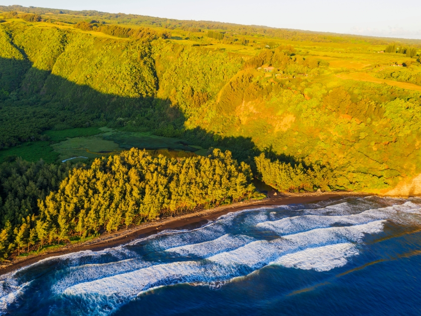 Aerial view of north shore, pololu valley, big island, hawaii, united states of america, north america