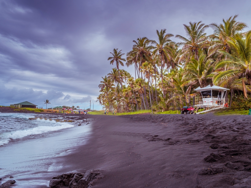 Beautiful Punalu'u black sand beach Big island Hawaii