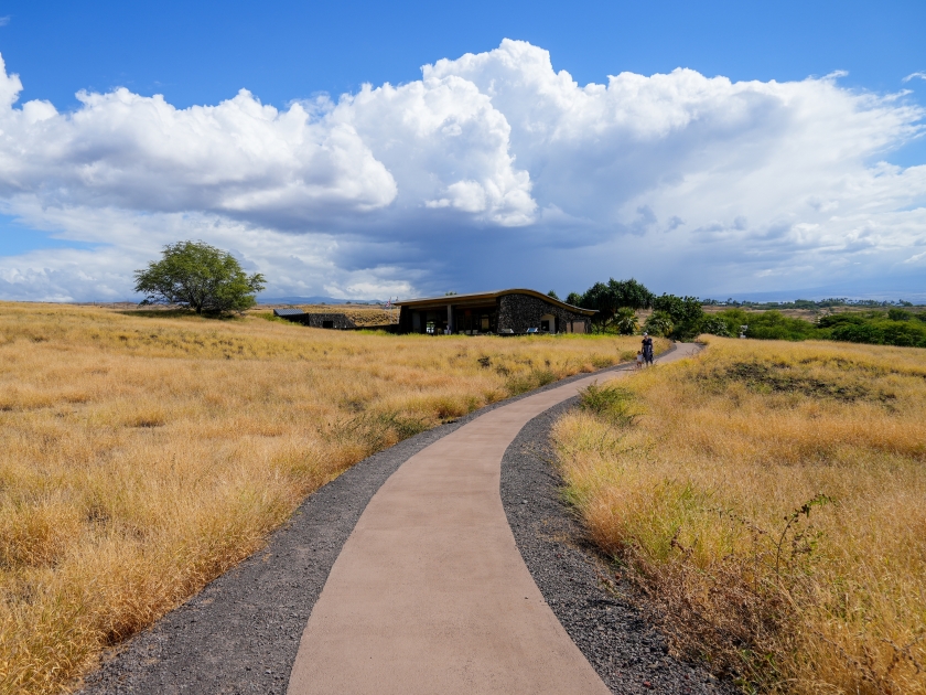 Walking path leading to the Visitor Center of the Pu'ukohola Heiau National Historic Site on the Big Island of Hawai'i in the Pacific Ocean