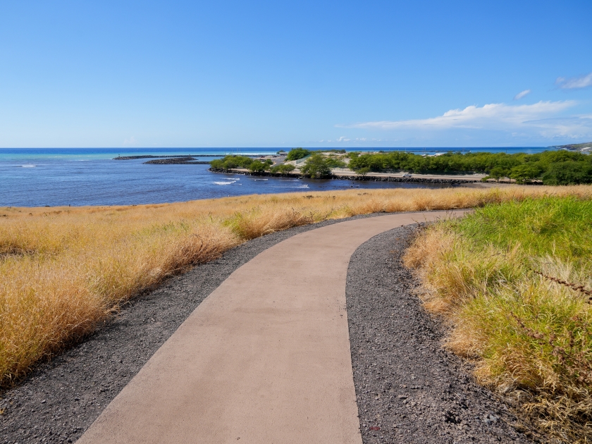 Walking trail in the Pu'ukohola Heiau National Historic Site on the Big Island of Hawai'i in the Pacific Ocean