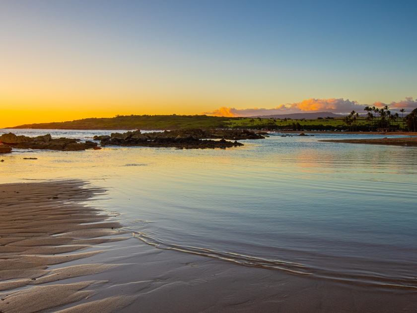 Sunset Reflection on Tide Pools at Salt Pond Beach, Salt Pond Beach Park ,Hanapepe, Kauai, Hawaii, USA