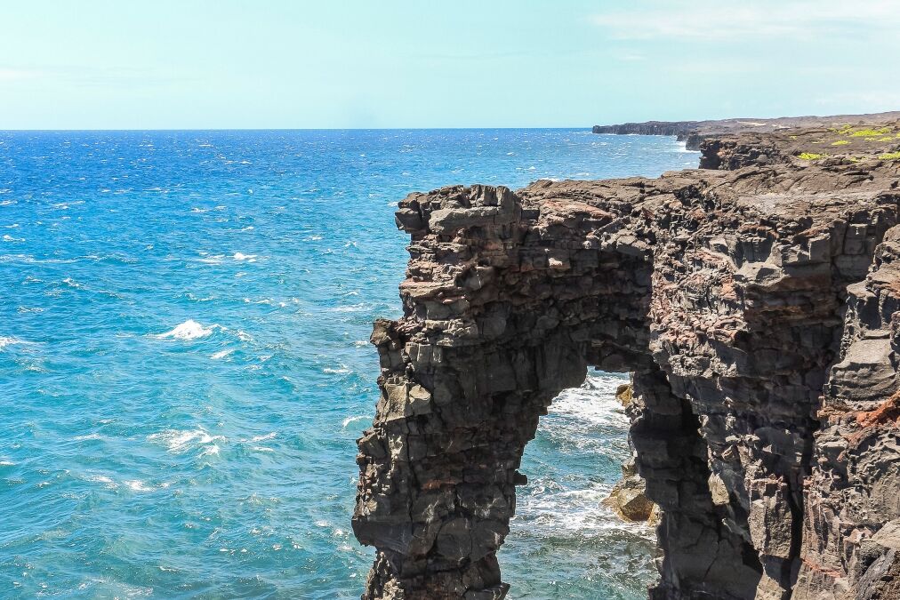 Holei Sea Arch on the coast of volcano national park