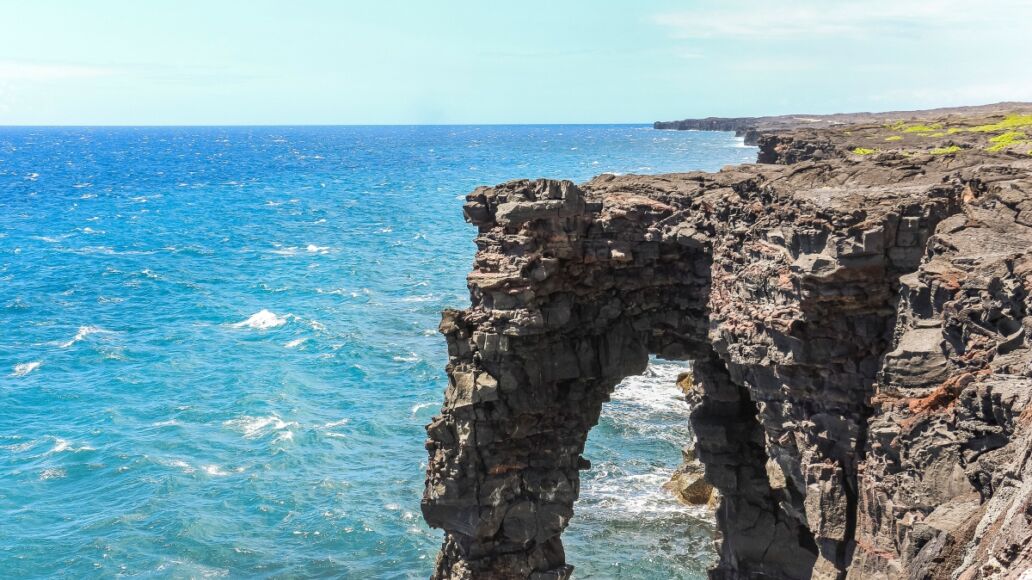 Holei Sea Arch on the coast of volcano national park