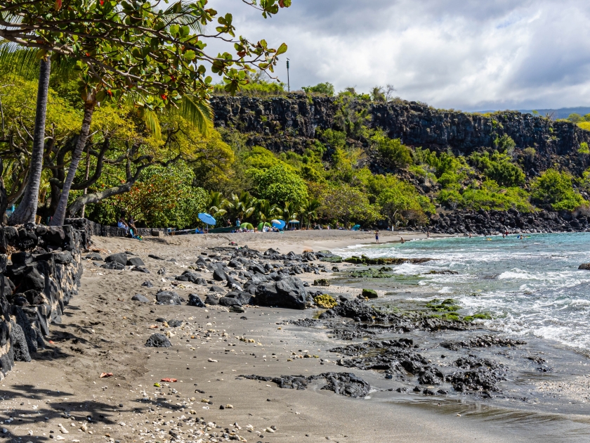 Steep Sea Cliffs Along Kauhako Bay at Ho'okena Beach Park, Captain Cook, Hawaii Island, Hawaii, USA