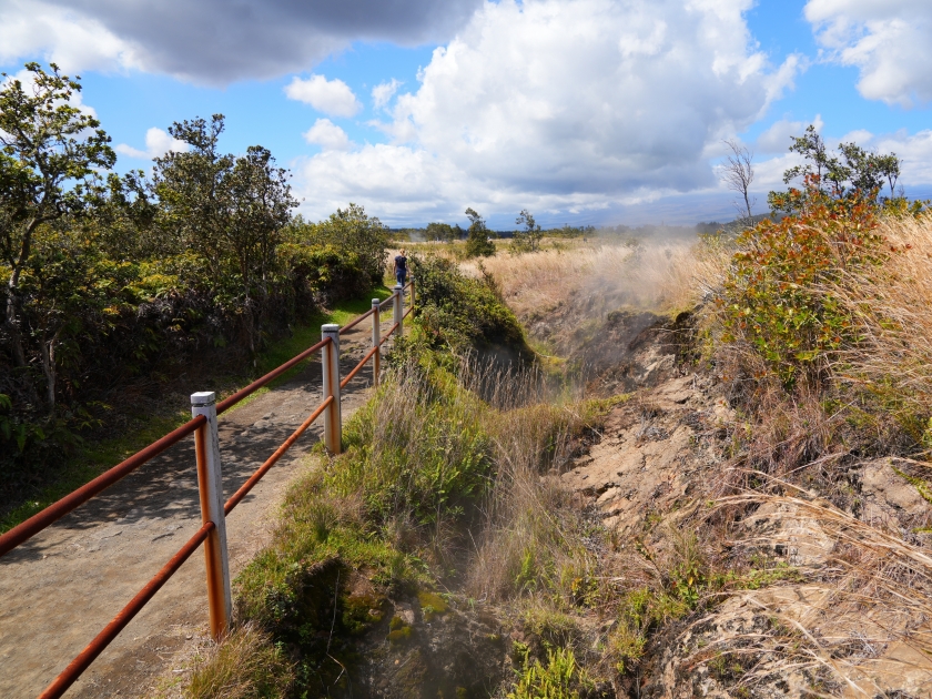 Steam vents along the Crater Rim Trail around the Kilauea volcano in the Hawaiian Volcanoes National Park on the Big Island of Hawai'i in the Pacific Ocean