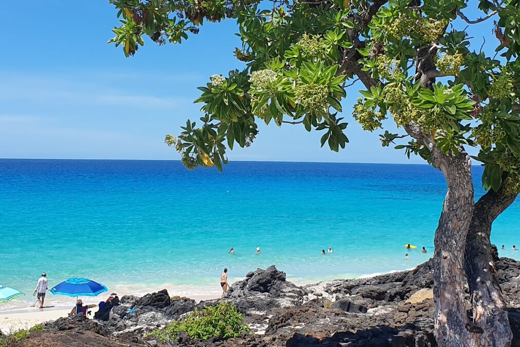 Manini'owali beach on Big Island close to Kona, Hawaii. A hot day overlooking the Pacific ocean. September 19, 2019