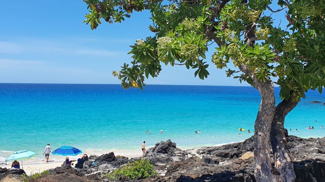 Manini'owali beach on Big Island close to Kona, Hawaii. A hot day overlooking the Pacific ocean. September 19, 2019