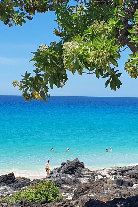 Manini'owali beach on Big Island close to Kona, Hawaii. A hot day overlooking the Pacific ocean. September 19, 2019