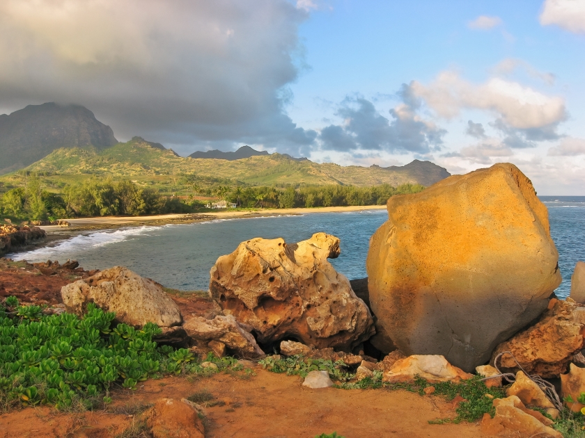 View of Gillin's Beach and Ezra's Beach from the end of Maha'ulepu Heritage Trail near Punahoa Point