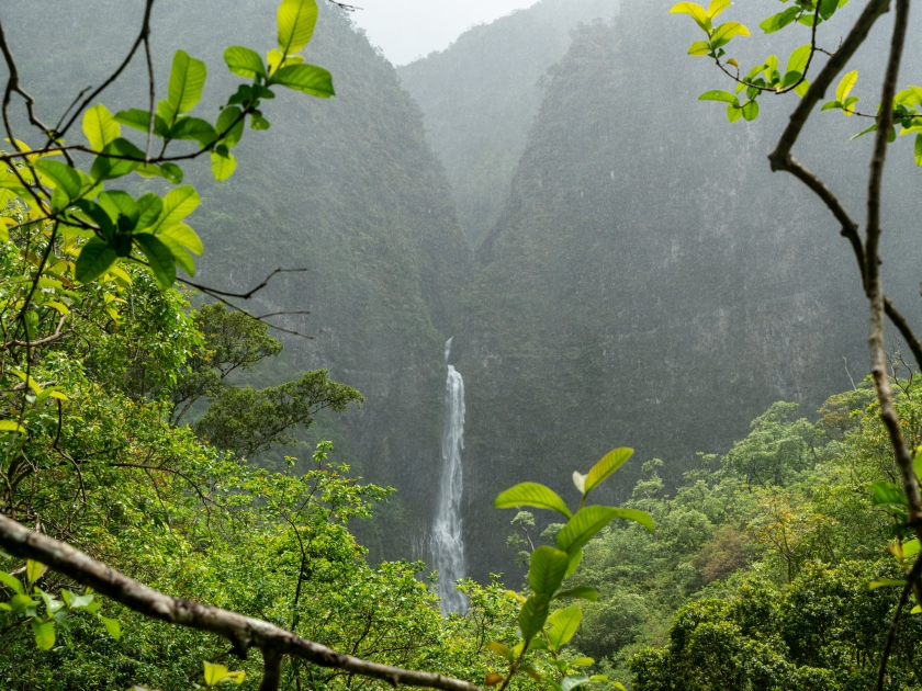 Beautiful view of the Hanakapiai Falls in Kauai,