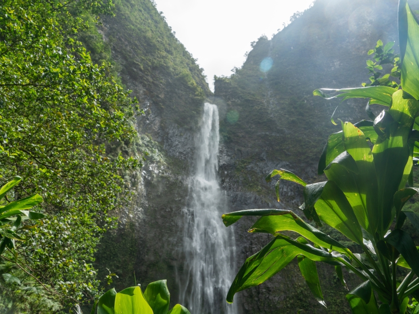 Beautiful view of the Hanakapiai Falls in Kauai, Hawaii