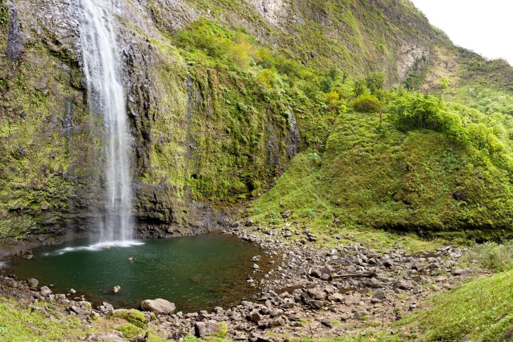 The famous Hanakapi'ai Falls in Kauai, Hawaii.