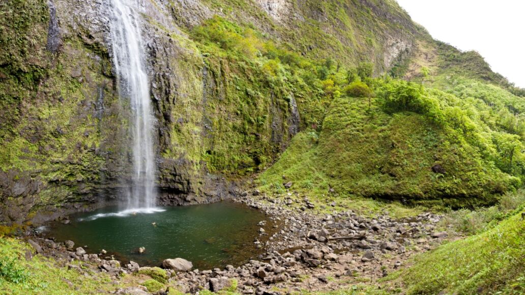 The famous Hanakapi'ai Falls in Kauai, Hawaii.