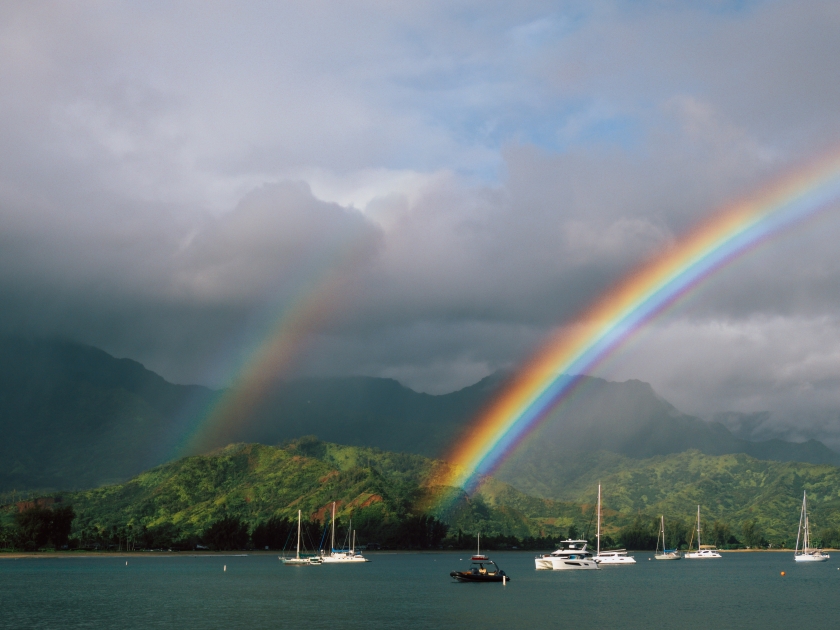 Double Rainbow over Hanalei Bay, Kauai, HI