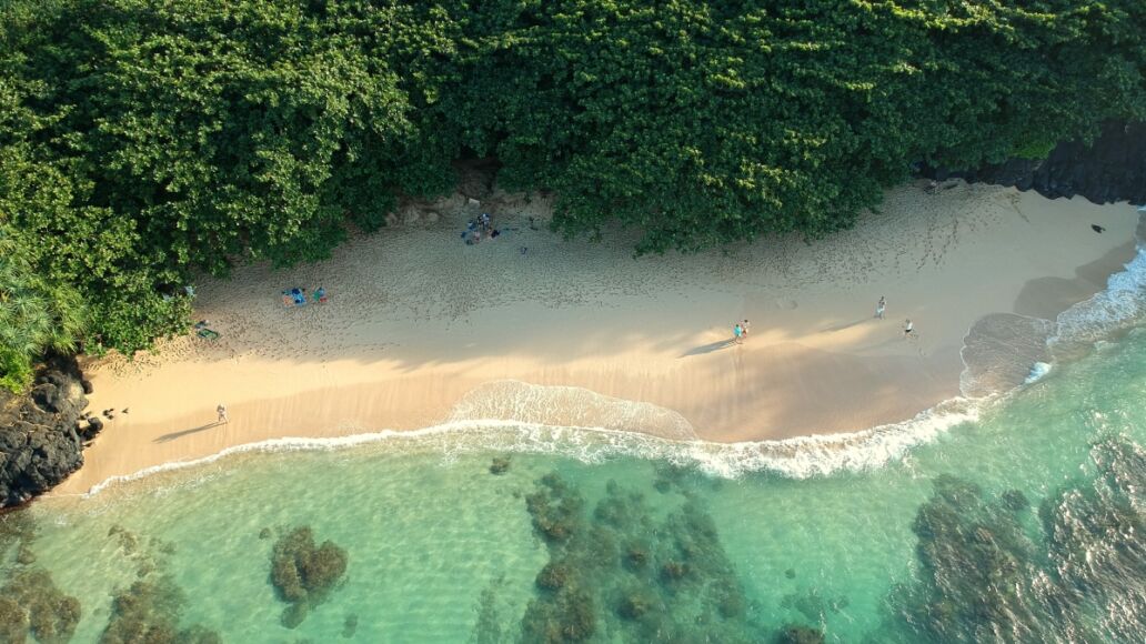 Aerial view of Hideaway Beach in Kauai, Hawaii