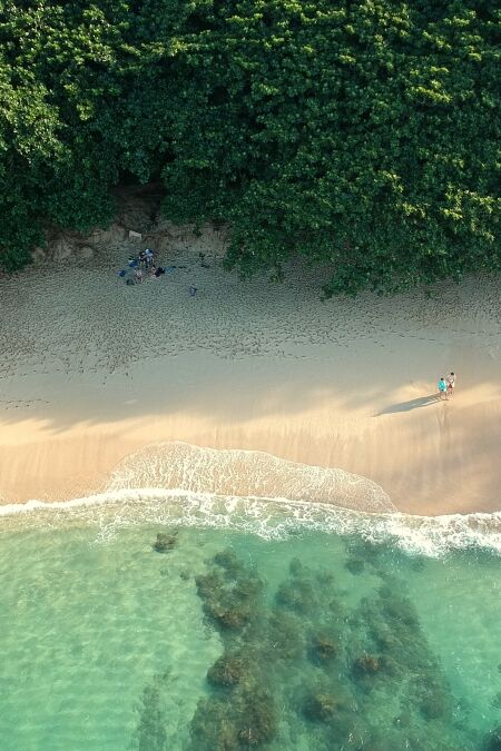 Aerial view of Hideaway Beach in Kauai, Hawaii