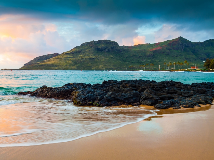 Sunrise on Kalapaki Beach and Nawiliwilii Bay, Lihue, Kauai, Hawaii, USA