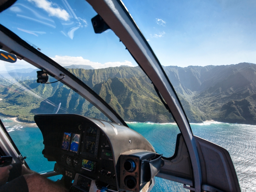 View of the Na Pali Coast from Helicopter Cockpit