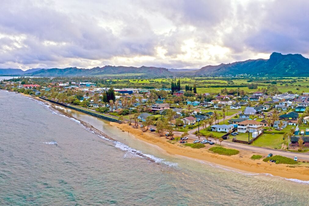 Kapaa Kauai Hawaii City Landscape Beach Valley Mountain Ridge