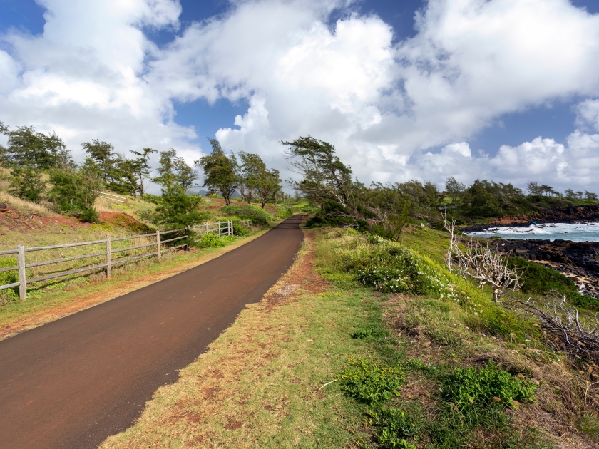 Kapaa Bike Path located on the island of Kauai, Hawaii. Also known as Ke Ala Hele Makalae.