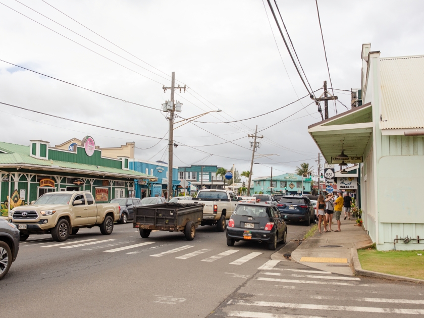 Kapa'a, Kauai, Hawaii US - July 26, 2024: Downtown Kapa'a. Shops and picturesque streets in the center of the town of Kapa'a, also spelled Kapaa, the most populous town in Kauai. Shopping distrist